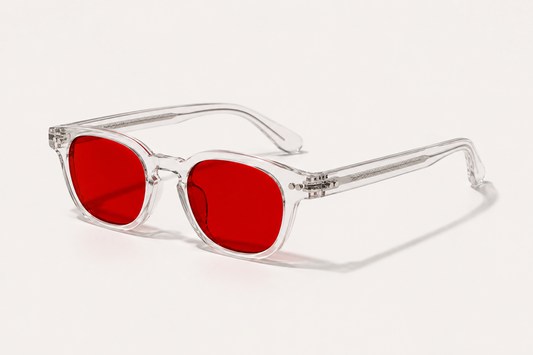 LUMA Red Lens Glasses Crystal Clear - side profile view