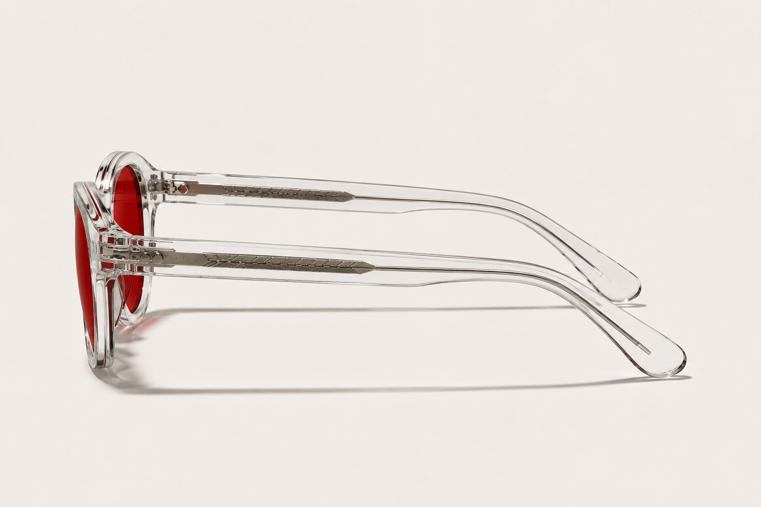 LUMA Red Lens Glasses Crystal Clear - three quarter angle view